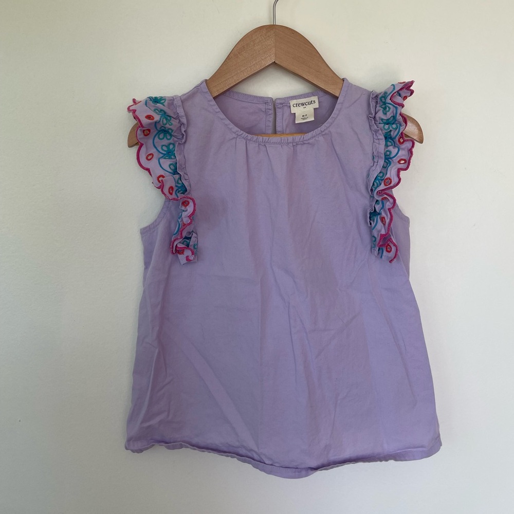 Crewcuts Lavender Sleeveless Top with Embroidered Ruffle Trim